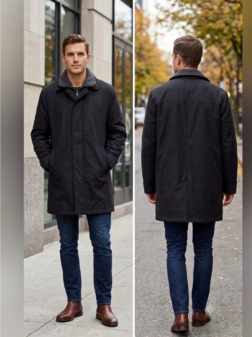 Vintage Ralph Lauren Mens
Black Trench Coat Hidden
Button Front.